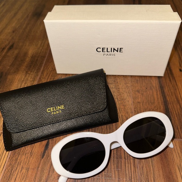 Celine White Triomphe Oval Gold Logo Sunglasses comes with case and box - Picture 1 of 3